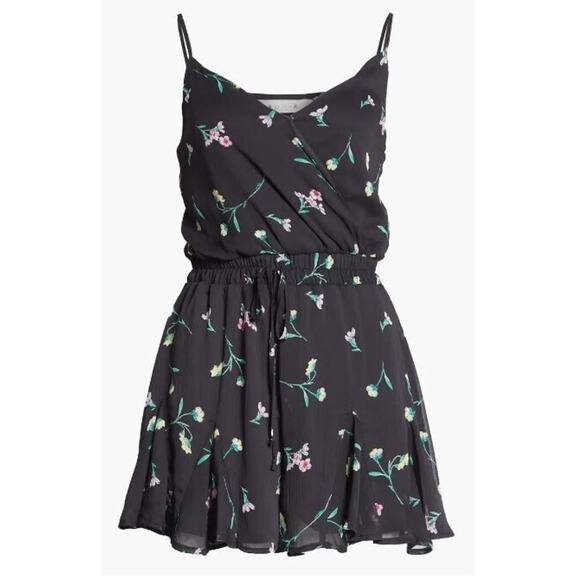 Row A Women's Floral Godet Hem Sleeveless Romper in Black Large MSRP $49 - Picture 5 of 5